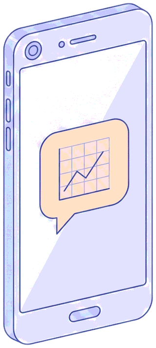 A phone showing a chat message with a chart inside it